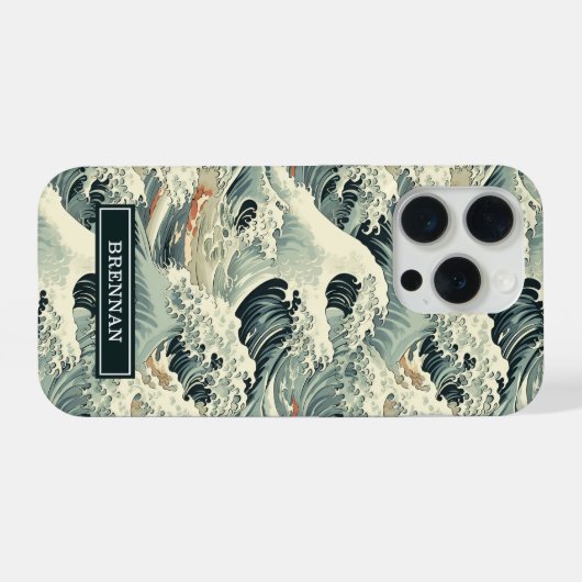Japanese Wave Pattern Monogrammed iPhoneケース (裏面横)