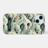 Japanese Wave Pattern Monogrammed iPhone 15ケース (裏面横)