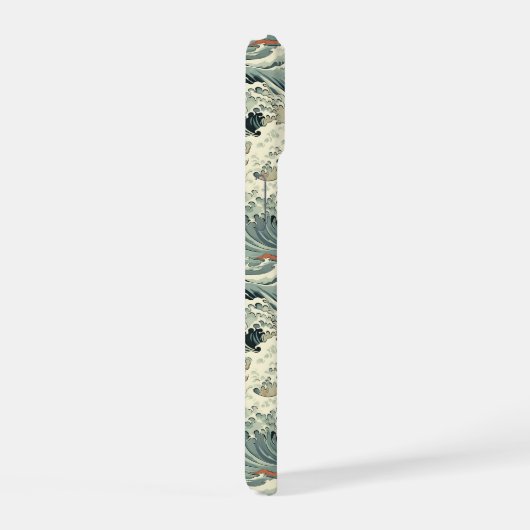 Japanese Wave Pattern Monogrammed iPhone 15ケース (右側面)