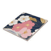 Japanese Waves and Blossoms Ceramic Tile - Piece 3 タイル (側面)