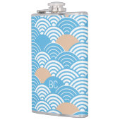 Japanese Waves Pattern Light Blue Beige Monograms フラスク (左)