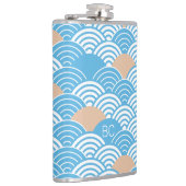 Japanese Waves Pattern Light Blue Beige Monograms フラスク (右)