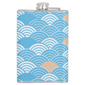 Japanese Waves Pattern Light Blue Beige Monograms フラスク (裏面)