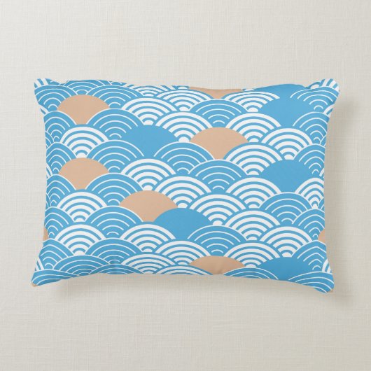 Japanese Waves Pattern Light Blue Beige White  アクセントクッション (裏面)