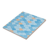 Japanese Waves Pattern Light Blue Beige White タイル (側面)