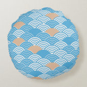 Japanese Waves Pattern Light Blue Beige White  ラウンドクッション (裏面)