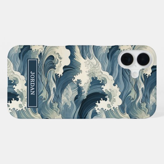 Japanese Waves Pattern Monogrammed iPhoneケース (裏面横)