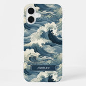 Japanese Waves Pattern Monogrammed iPhoneケース (裏面)