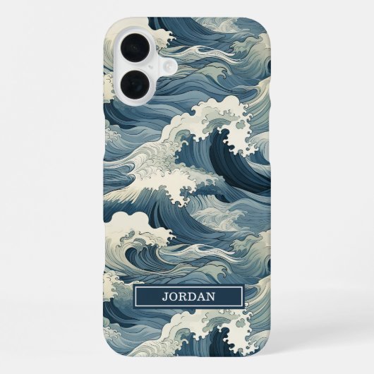 Japanese Waves Pattern Monogrammed iPhoneケース (裏面)