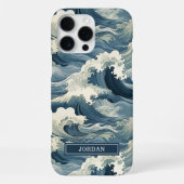 Japanese Waves Pattern Monogrammed iPhoneケース (裏面)