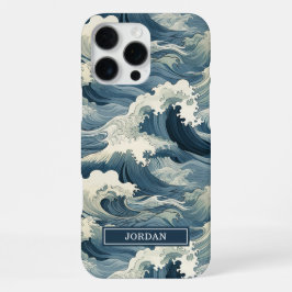 Japanese Waves Pattern Monogrammed iPhone 16 Pro Maxケース
