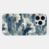 Japanese Waves Pattern Monogrammed iPhoneケース (裏面横)