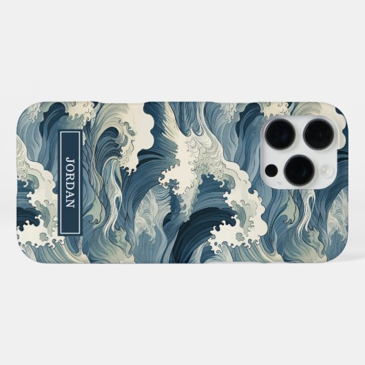 Japanese Waves Pattern Monogrammed iPhoneケース (裏面横)