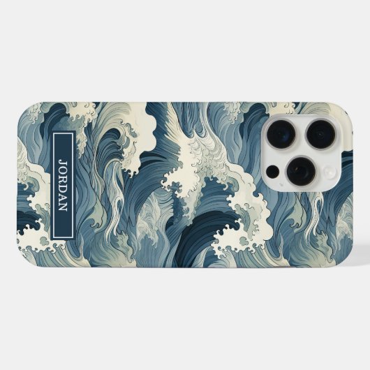 Japanese Waves Pattern Monogrammed iPhoneケース (裏面横)