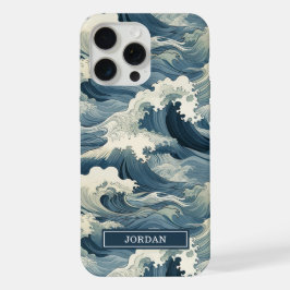 Japanese Waves Pattern Monogrammed iPhone 15 Pro Maxケース