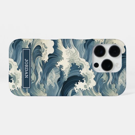 Japanese Waves Pattern Monogrammed iPhoneケース (裏面横)
