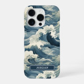 Japanese Waves Pattern Monogrammed iPhoneケース (裏面)