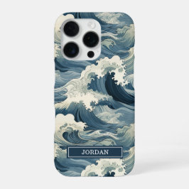 Japanese Waves Pattern Monogrammed iPhone 16 Proケース