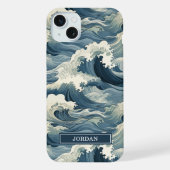 Japanese Waves Pattern Monogrammed iPhoneケース (裏面)