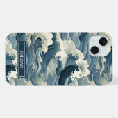 Japanese Waves Pattern Monogrammed iPhoneケース (裏面横)