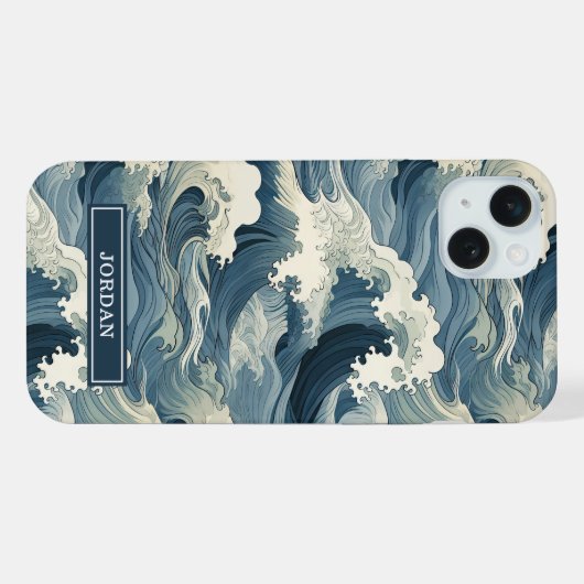 Japanese Waves Pattern Monogrammed iPhoneケース (裏面横)