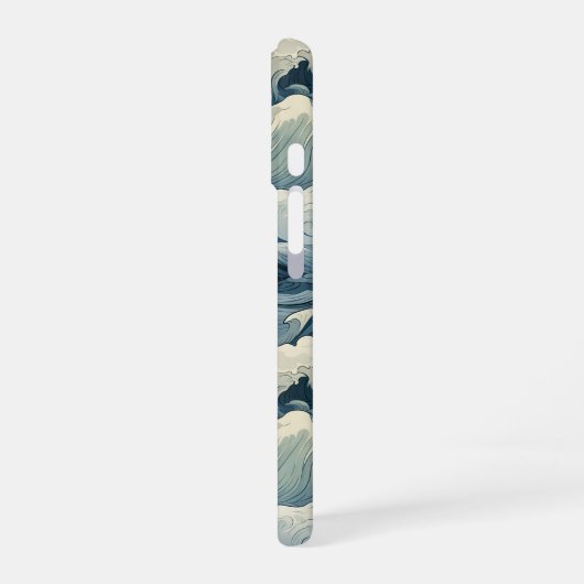 Japanese Waves Pattern Monogrammed iPhone 16ケース (左側面)