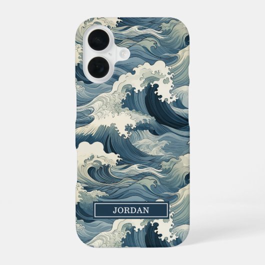 Japanese Waves Pattern Monogrammed iPhone 16ケース (裏面)