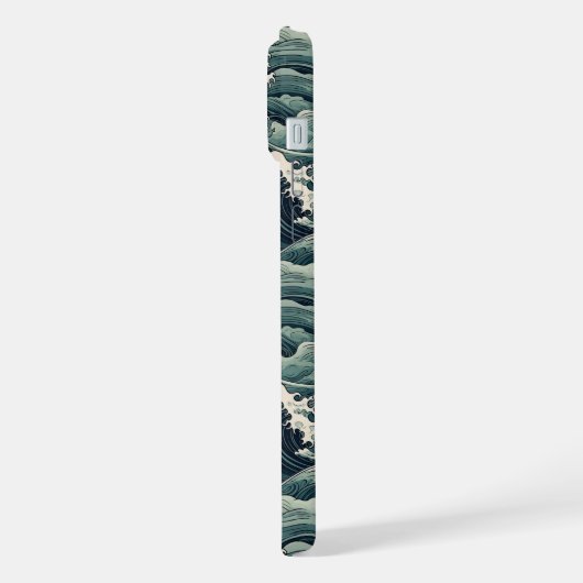 Japanese Waves Print Monogrammed iPhoneケース (左側面)