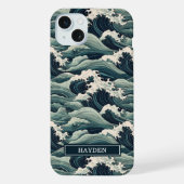 Japanese Waves Print Monogrammed iPhoneケース (裏面)
