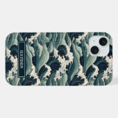 Japanese Waves Print Monogrammed iPhoneケース (裏面横)