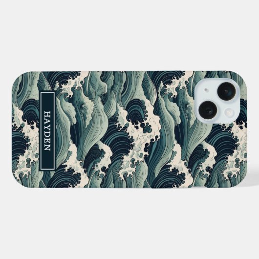 Japanese Waves Print Monogrammed iPhoneケース (裏面横)