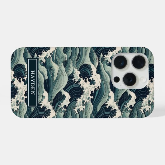 Japanese Waves Print Monogrammed iPhoneケース (裏面横)