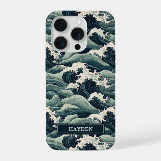 Japanese Waves Print Monogrammed iPhoneケース (裏面)