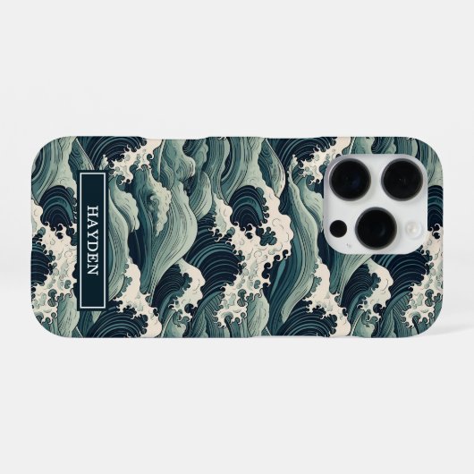 Japanese Waves Print Monogrammed iPhoneケース (裏面横)