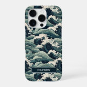 Japanese Waves Print Monogrammed iPhoneケース (裏面)