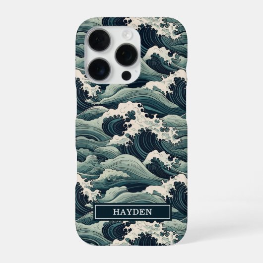 Japanese Waves Print Monogrammed iPhoneケース (裏面)