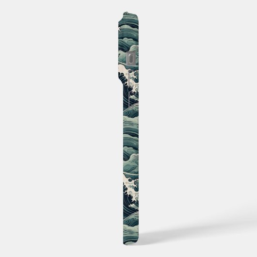 Japanese Waves Print Monogrammed iPhoneケース (左側面)