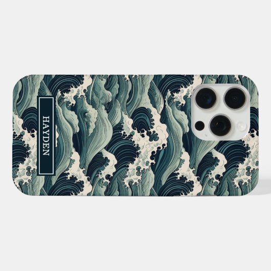 Japanese Waves Print Monogrammed iPhoneケース (裏面横)