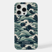 Japanese Waves Print Monogrammed iPhoneケース (裏面)