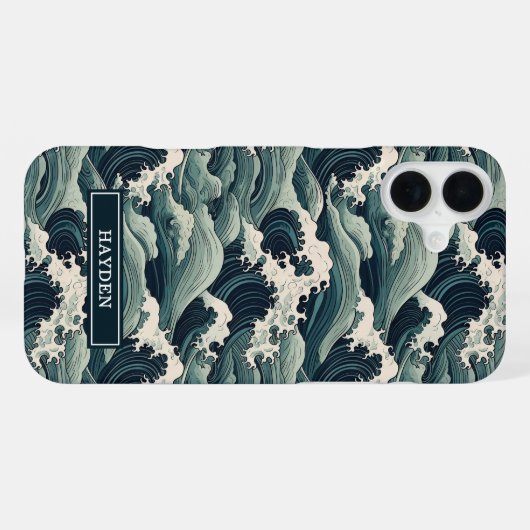 Japanese Waves Print Monogrammed iPhoneケース (裏面横)