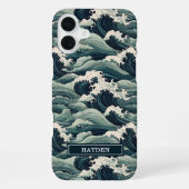 Japanese Waves Print Monogrammed iPhoneケース (裏面)