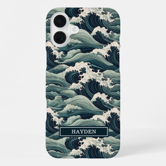 Japanese Waves Print Monogrammed iPhoneケース (裏面)