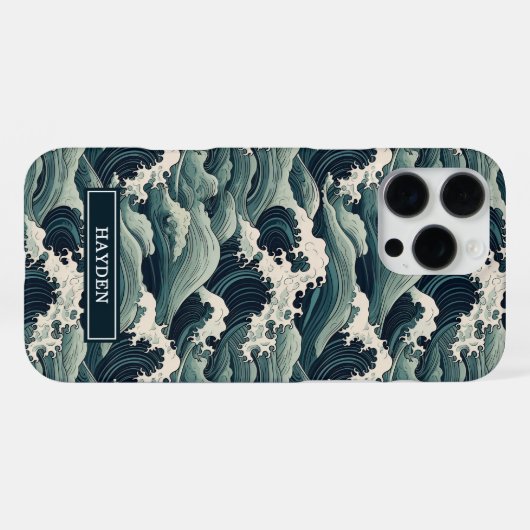 Japanese Waves Print Monogrammed iPhoneケース (裏面横)