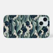 Japanese Waves Print Monogrammed iPhone 15ケース (裏面横)