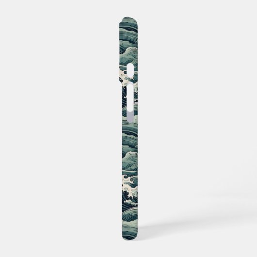 Japanese Waves Print Monogrammed iPhone 16ケース (左側面)