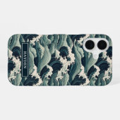 Japanese Waves Print Monogrammed iPhone 16ケース (裏面横)