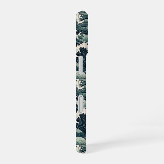 Japanese Waves Print Monogrammed iPhone 16ケース (右側面)