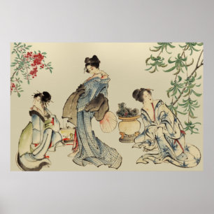 Japanese women in traditional garments ポスター