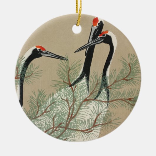 Japanese woodblock-print Cranes - Kamisaka Sekka セラミックオーナメント (正面)