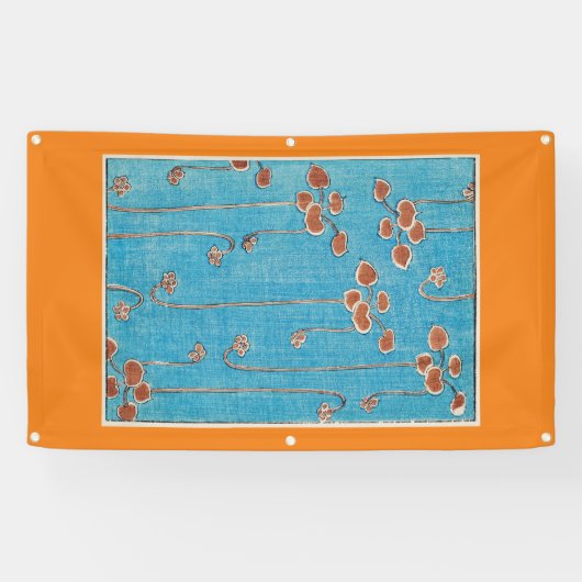 JAPANESE WOODBLOCK PRINT OF WATER LILIES ON Banner 横断幕 (横)